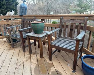 Park Place Outdoor Tear Armchairs (23-1/2"W x 22"D x 34" Back Height / 6 Available) & Park Place Outdoor Teak Side Table (16-1/2"W x 16-1/2"L x 16"H) 