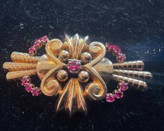 18K Gold & Ruby Gemstones Brooch
