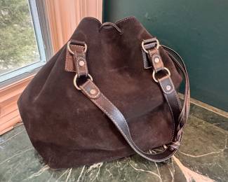 Kelle Polluck Brown Suede Leather Bucket Bag