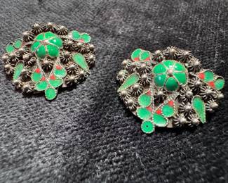 Antique Sterling Silver & Zuni Turquoise Earrings