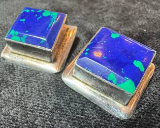 Sterling Silver & Azurite Malachite Stud Earrings
