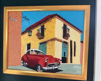 Framed Original Oil on Canvas Streetscape Signed 21"W x 17"H)