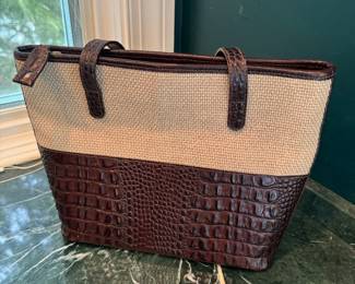 Brahmin Vintage Libby Tote in the Taupe Harbor Pecan Crocodile Embossed Woven Upper Handbag