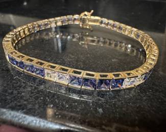 14K Gold with Diamond & Tanzanite Gemstones Clasp Bracelet