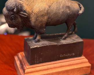 Mounted Bronze Medicine Buffalo Inscribed "CUTAPUIS" Signed John Louis Clarke - Edition 4/50 