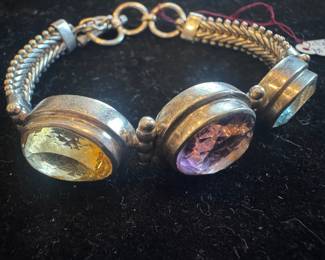 Sterling Silver & Cushion Cut Gemstone Bracelet