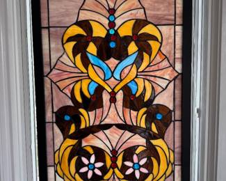 Framed Chloe Tiffany-style Victorian Design Stained Glass Window Panel (30"H x 18"W)