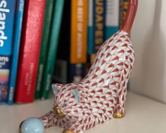 Herend Cat Playing With Ball Porcelain Figurine