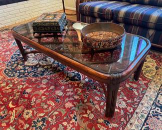 Bent Rattan Glass Top Coffee Table (49-1/2"W x 23-1/2"D x 16"H)