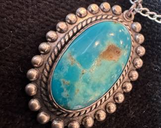 Sterling Silver Necklace with Sterling Silver & Navajo Turquoise Pendant by Jane Popovitch