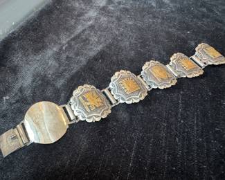 18K & Sterling Silver Peruvian Storyteller Panel Bracelet / 18K Gold Symbols / Sterling Silver Bracelet