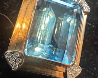 14K Gold & Blue Topaz Pendant