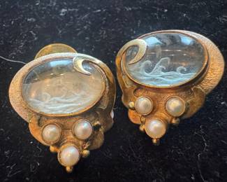 Sterling Silver with Glass Wave Motif Earrings