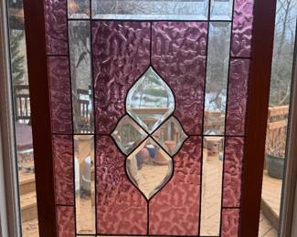 Framed Purple & Clear Stained Glass Panel (21"W x 31-1/2"H)