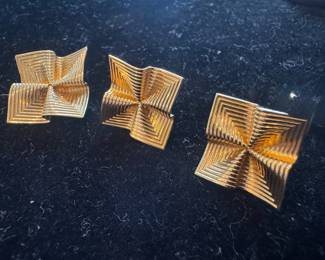 14K Gold Origami Pinwheel Earrings & Brooch