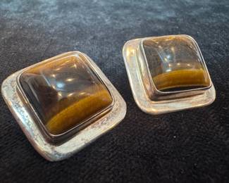 Sterling Silver Navajo Indian Tiger's Eye Stud Earrings