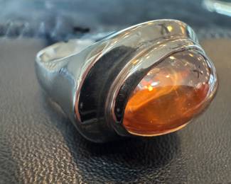 Sterling Silver & Amber Ring