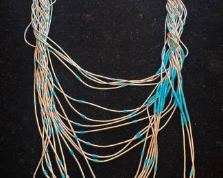 Sterling Silver Liquid Tubular & Turquoise Necklace