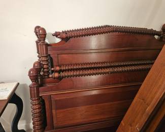 Antique twin Jerry Lind style spool beds with wood rails. $200 each