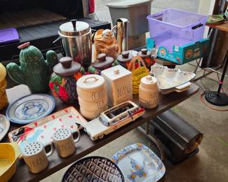 Coffee pot, canisters glassware