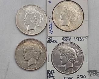 44  4 Silver Peace Dollars 