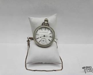 143  Vintage Illinois Watch Co Columbia Pocket Watch with Chain, Key, and Pocket Knife 