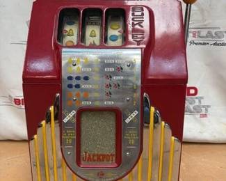 189  Vintage 1948 Buckley Chrome Deluxe Criss Cross Jackpot $.25 Slot Machine 