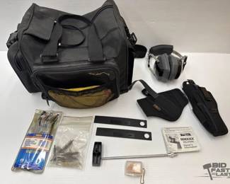 1910  Shakespeare Bag, Earmuffs, Holsters  Gun Cleaning Tools 