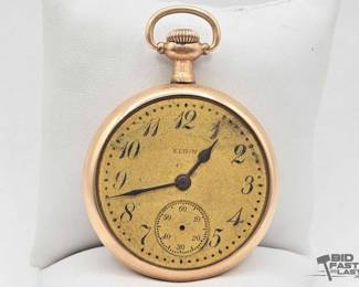 142  Vintage Elgin Railroad Father Time 10kt Gold Filled Pocket Watch 