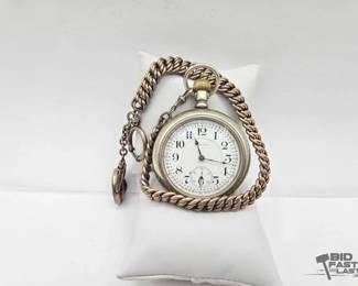 144  Vintage Waltham Vanguard Railroad Pocket Watch with Chain 