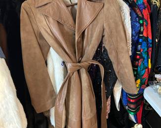 Vintage leather and suede long coat