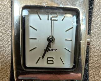 Womens Quartz Watch with Black Leather Cuff Band second image