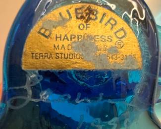 Blue Glass Bluebird of Happiness Figurine Set by Terra Studio second image