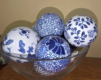 Blue and White Chinoiserie Porcelain Carpet Balls