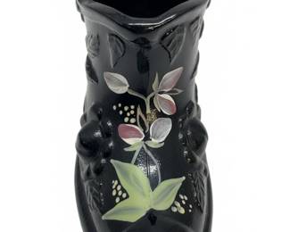 Fenton Glass Black Cabbage Rose HandPainted Shoe Figurine second image