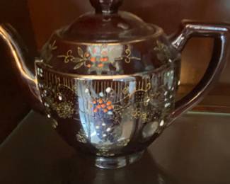 Vintage Japanese Moriage Teapot with Brown Glaze and Floral Decoration second image