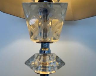 Vintage Etched Crystal Table Lamp with Geometric Design second image