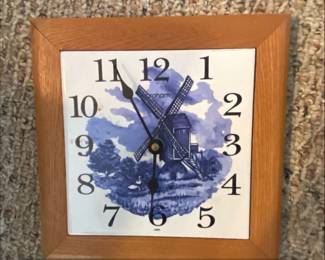 Delft Blue Windmill Ceramic Tile Wall Clock