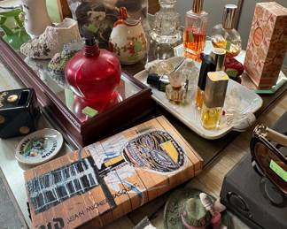 Vintage perfumes, perfume bottle bottles, makeup vanity items