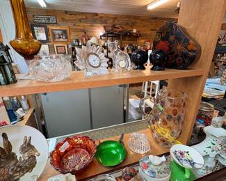 Glass Cat, Leprechaun Reed Barton Dish, Crystal Jar, Black Fiesta Salt & Pepper