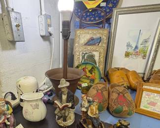 Figurines, Wooden Shoes, Copper Lamp