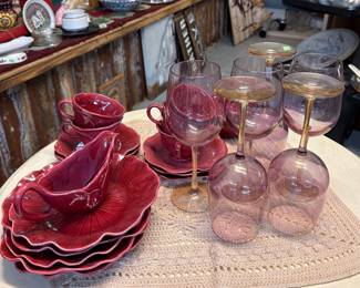 Petalware Dishes, Pink iridescent Wine Goblets