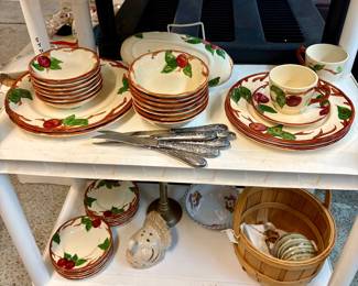 Silver Plate Knives, Baskets, Franciscan Apple Bowls