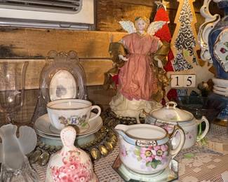 Bells, Clothtique Angels Tree Toppers, Nippon Creamer and Sugar