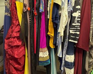 Ladies dresses, housecoats, scarves