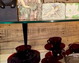 Ruby glass Sets, Figural Candles, Small English Houses
