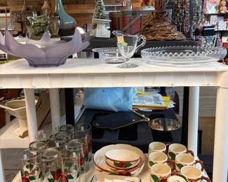 frosted Purple Bowl, Candlewick, Franciscan Apple Glasses, Dishes, Cups, Ruby Glass Handle Butter Knives