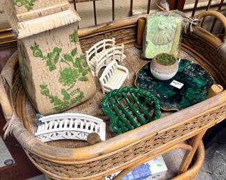 Green Jar, Plate and Fairy Garden Items