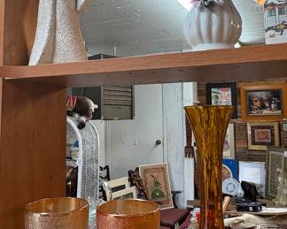 Carnival Crackle Goblets, Amber Vase