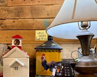 House Cookie Jar, Rooster Cookie Jar, Bee Creamer & Sugar, Copper Lamp